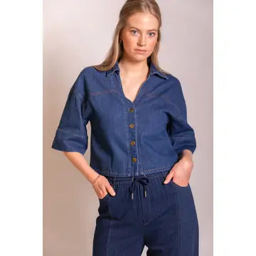 Cropped Wide Sleeve Denim Shirt