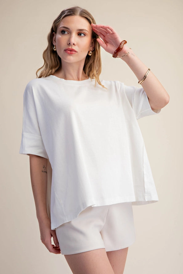 White Oversized Round Neck Knit Top