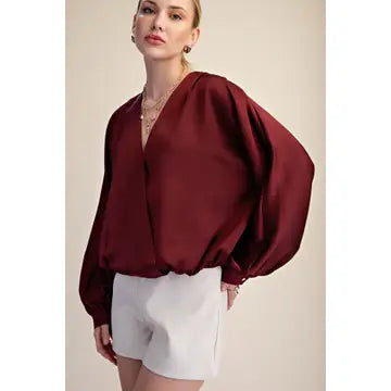 V-Neck Wrap Long Sleeve Blouse