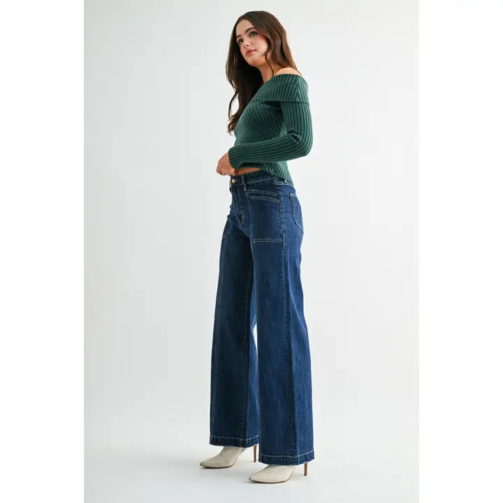 High Rise Wide Seams Trouser Hem MICA Jeans