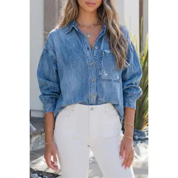 Dusk Blue Button Denim Shirt