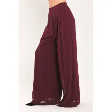 Burgundy Woven Wide Leg Pants