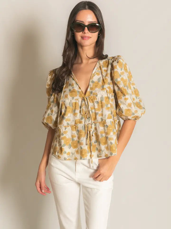 Floral Poplin Puff Sleeve Top
