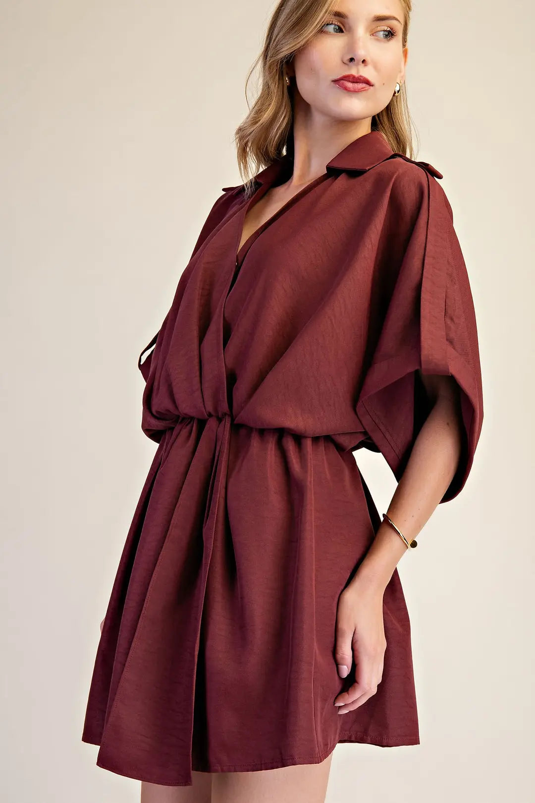 Lapel Collar W/ V-Neck Wrap Dress