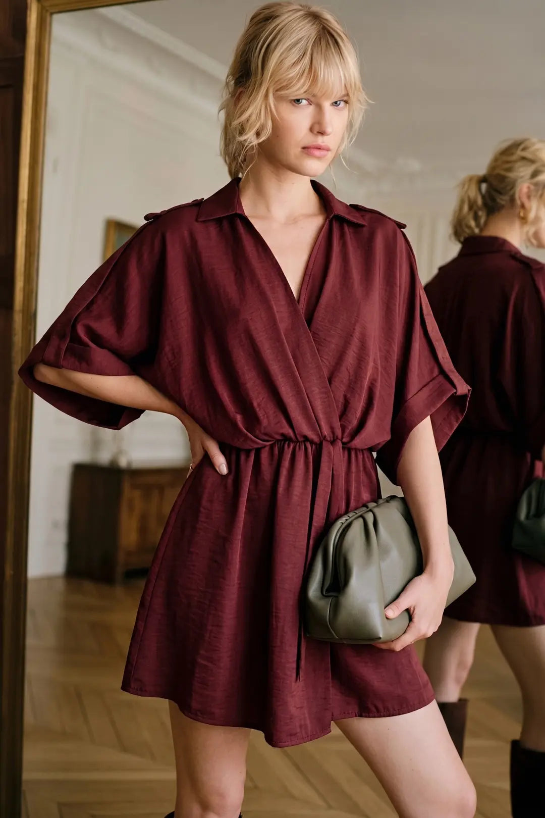 Lapel Collar W/ V-Neck Wrap Dress