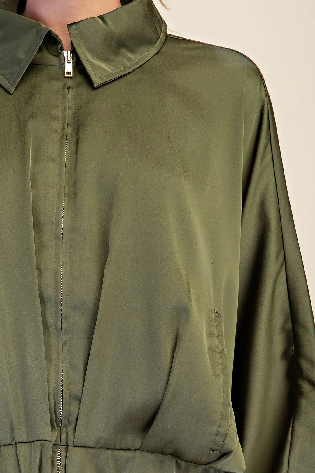 Satin Effect Zipper Bomber Jacket