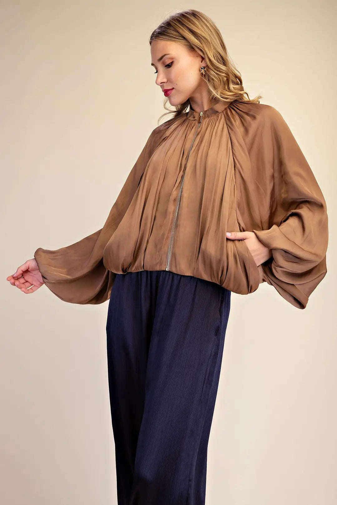 Satin Balloon Bomber Jacket
