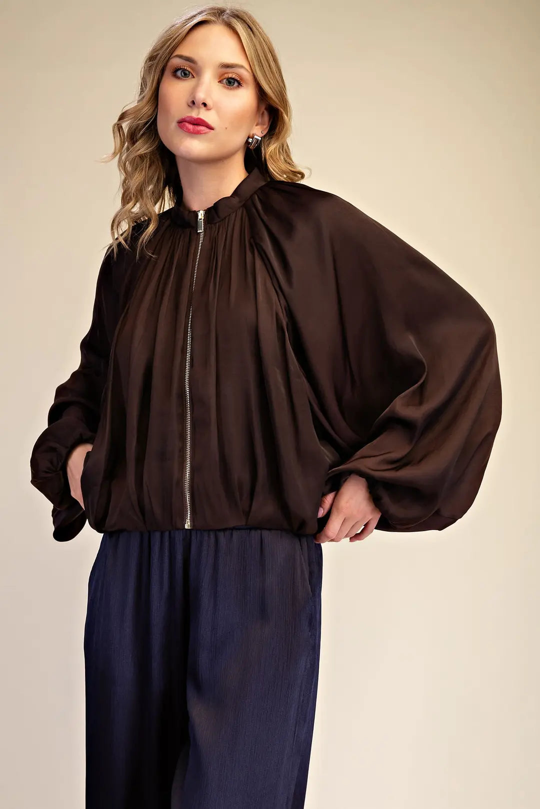 Satin Balloon Bomber Jacket