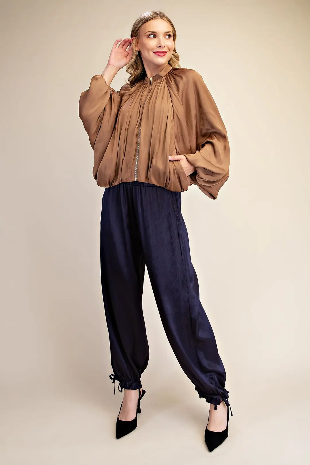 Satin Balloon Bomber Jacket