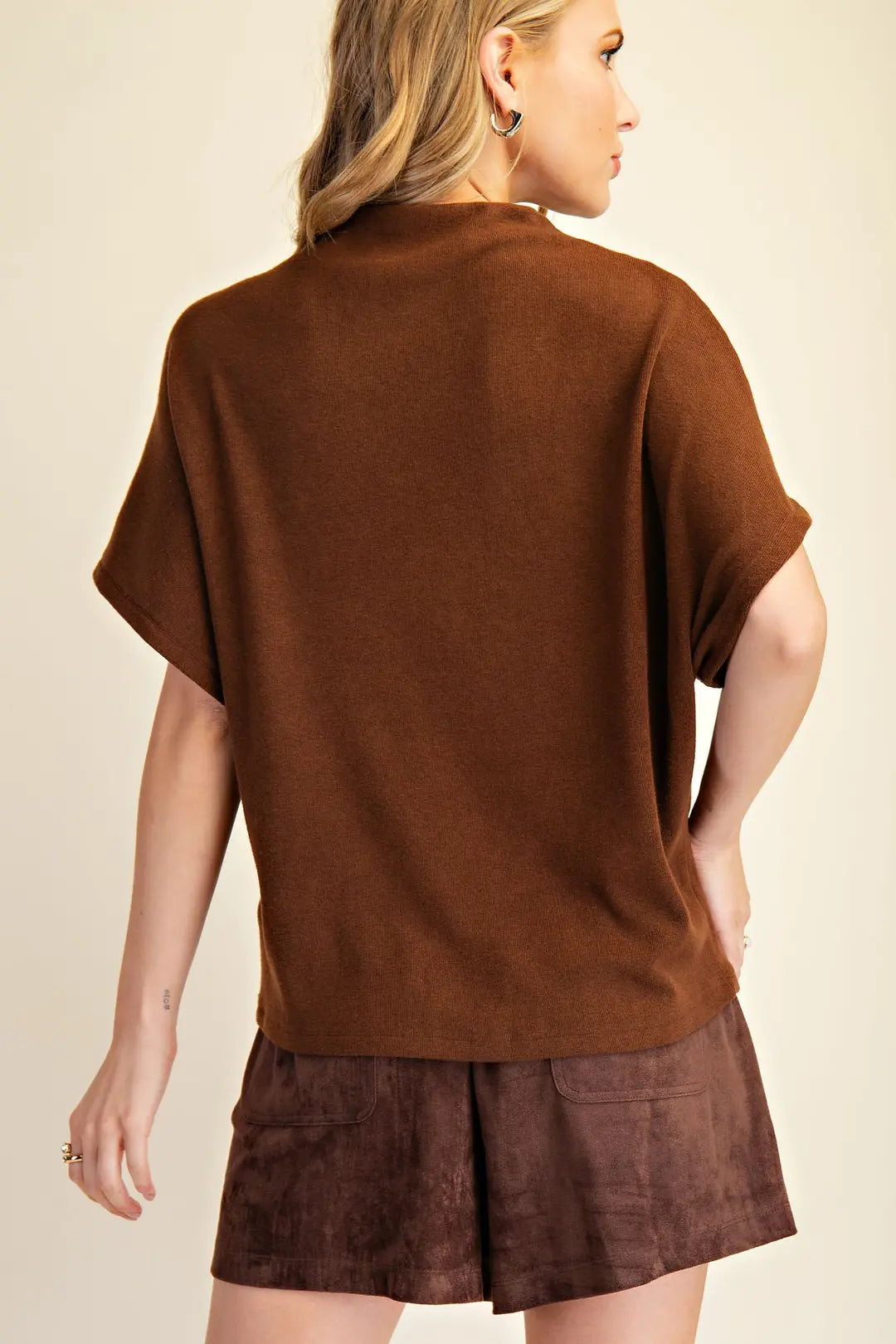 Mock Neck Short Sleeve Pullover Knit Top