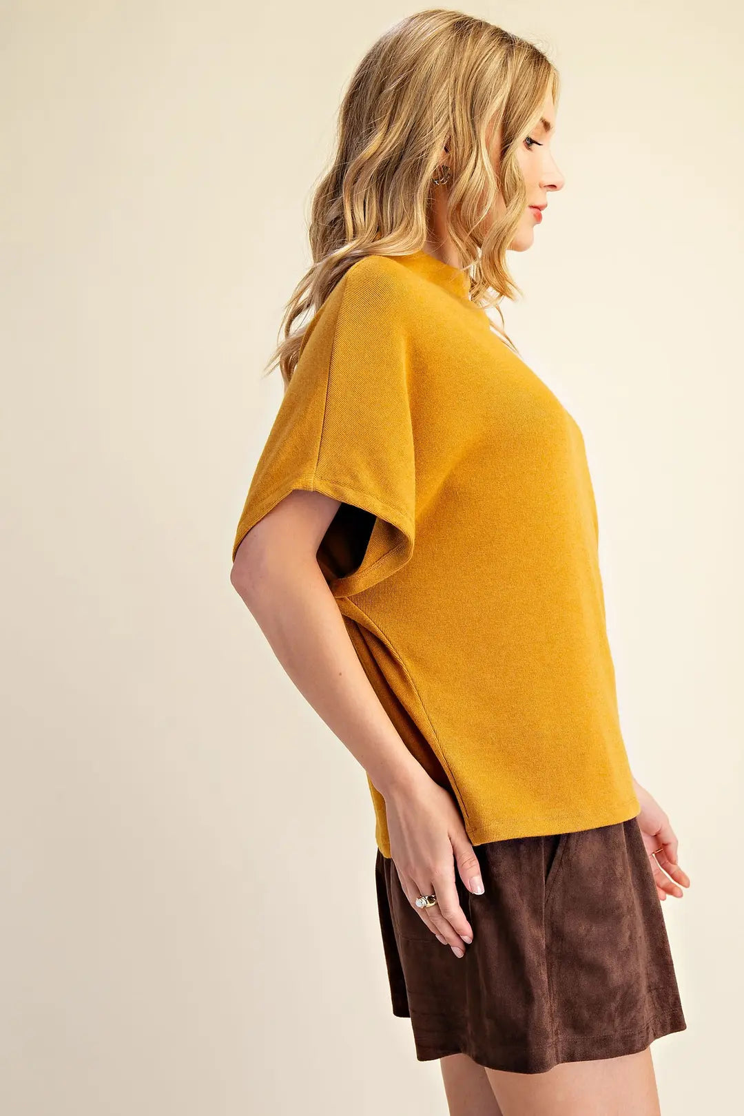 Mock Neck Short Sleeve Pullover Knit Top