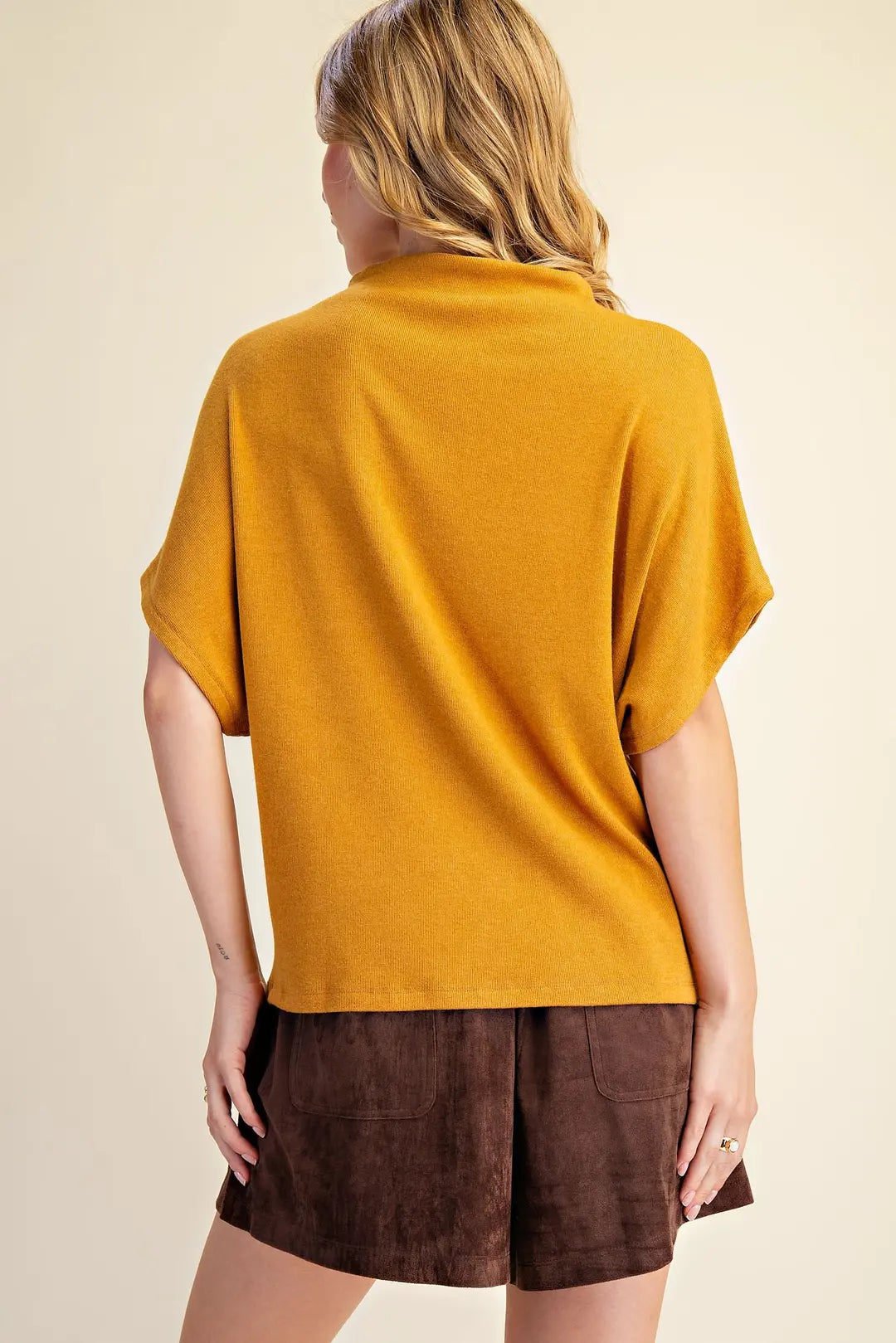 Mock Neck Short Sleeve Pullover Knit Top