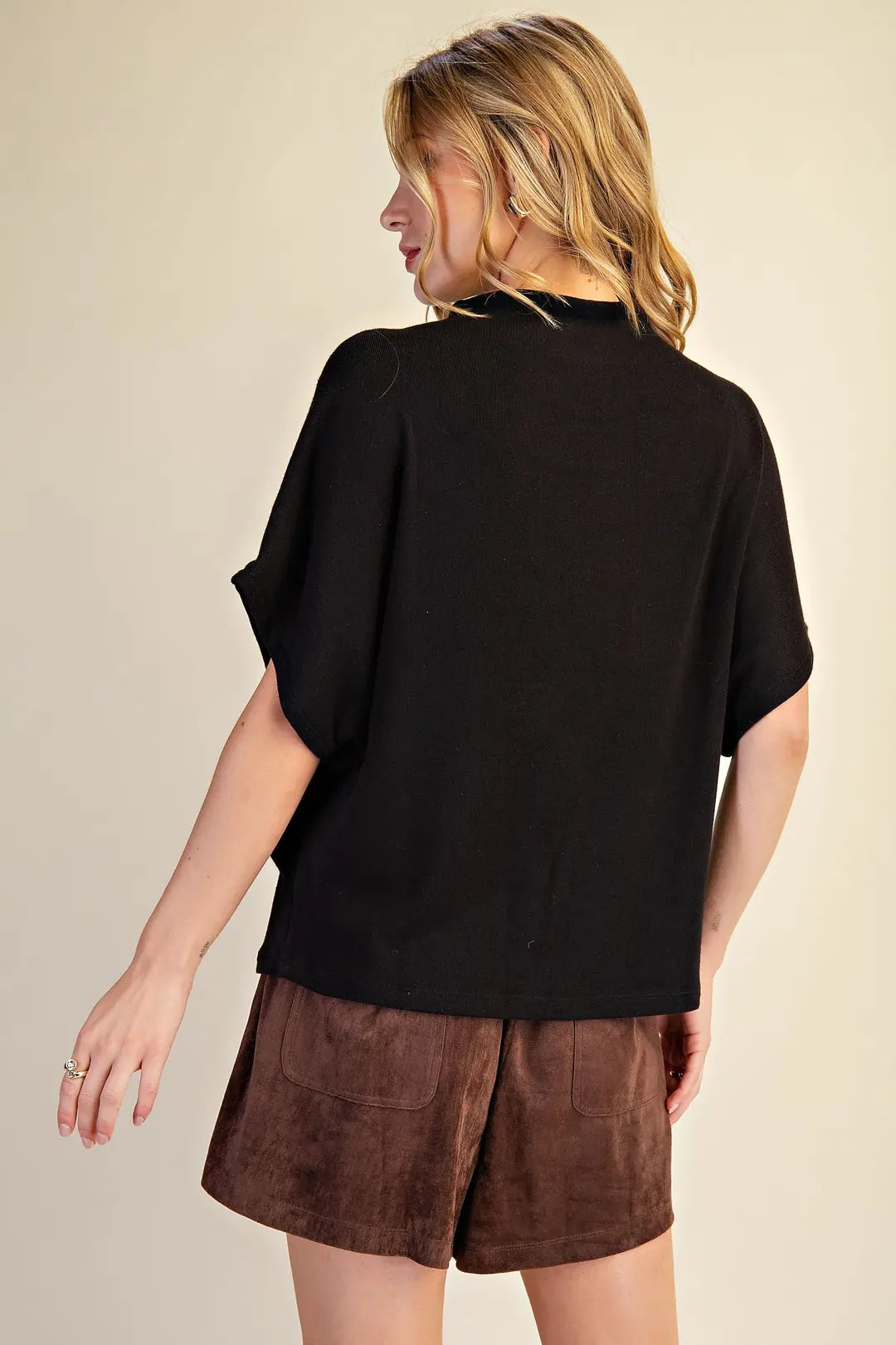 Mock Neck Short Sleeve Pullover Knit Top