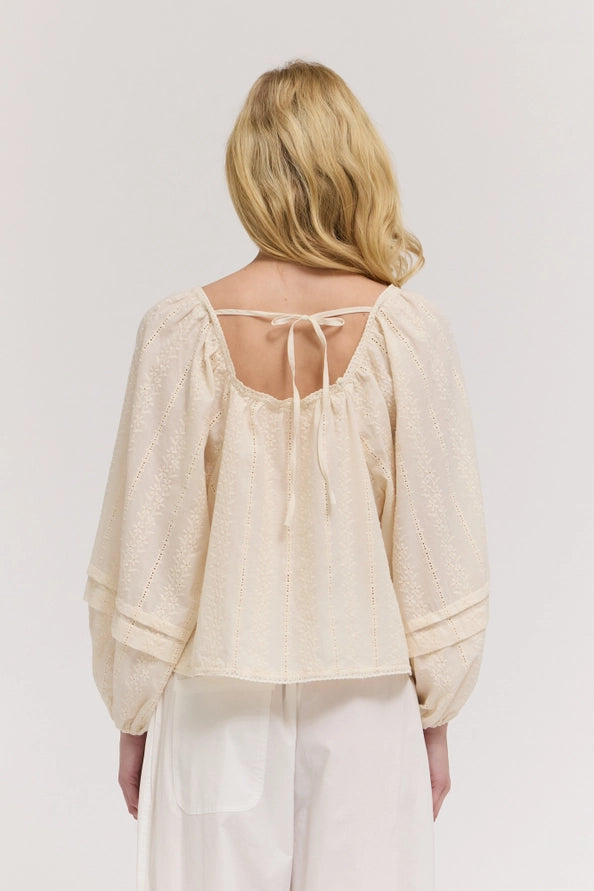 Embroidered Ivory Balloon Sleeve Top