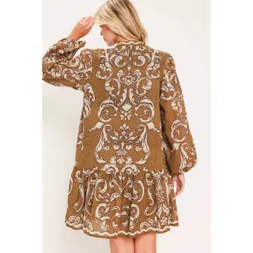Brown Printed Mini Dress