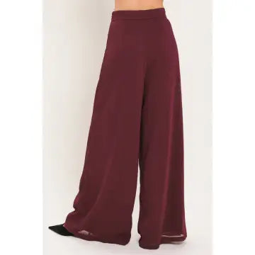 Burgundy Woven Wide Leg Pants