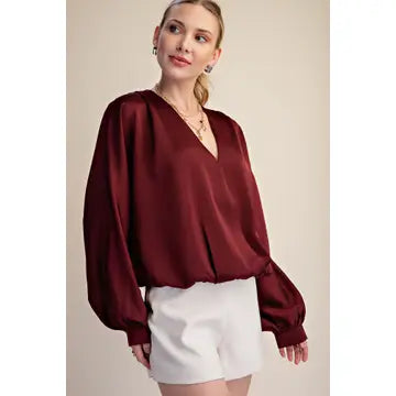 V-Neck Wrap Long Sleeve Blouse