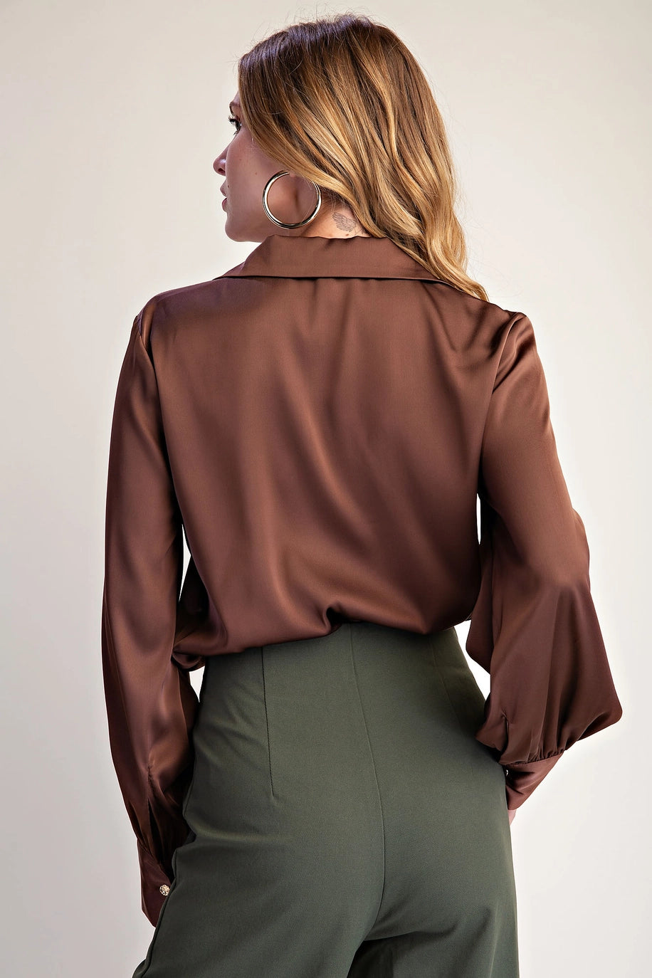 Brown V-Collar Button Down