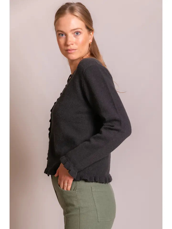 Knit Ruffled Trim Cardigan