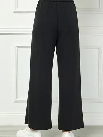 Black Set - Collar Pullover W/ Drawstring Wide Leg Pants