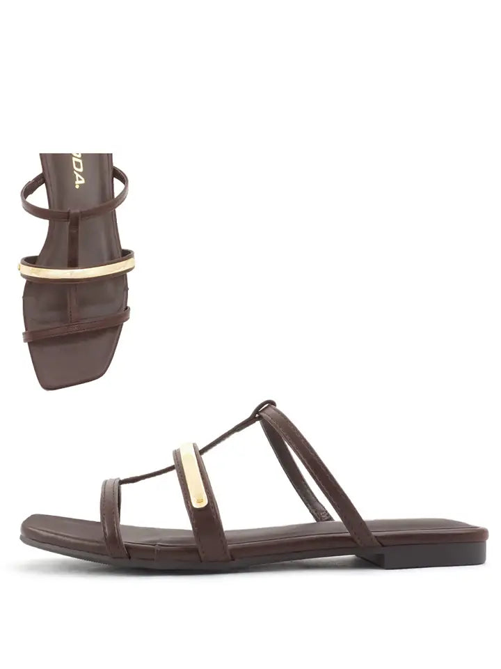 Flat Slide Sandals - Dark Brown