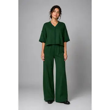 Set - Sage Dust Cropped Cardigan Top W/ Wide Leg Pants