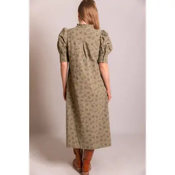 Floral Puff Sleeve Midi Shirt Dress