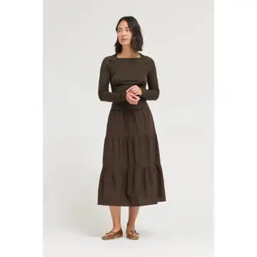 Brown Small Check Tiered Skirt