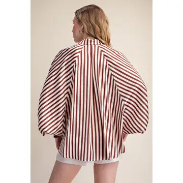 Stripe Wide Puff Sleeve Button Down
