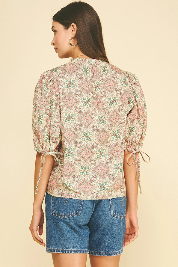 Geometric Floral V-Neck Blouse