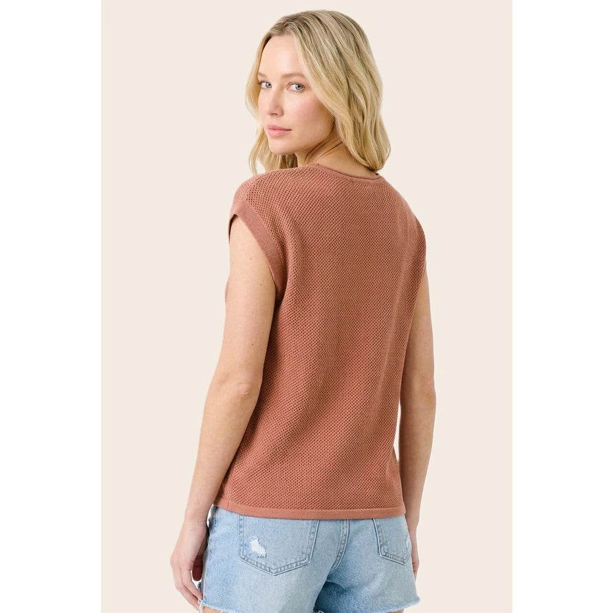 Pointelle Short Sleeve Sweater