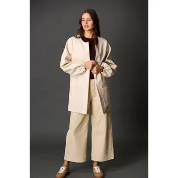 Cream Faux Leather Billowy Sleeve Jacket