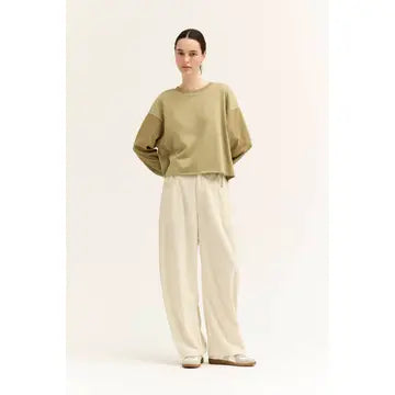 Ecru Loose Fit Corduroy Pants