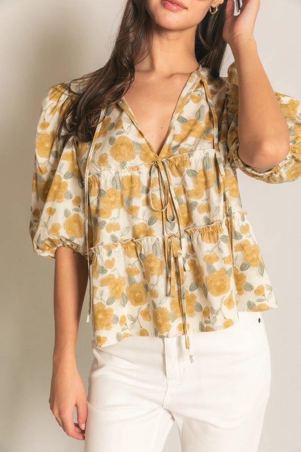 Floral Poplin Puff Sleeve Top