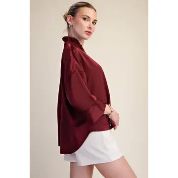 V-Neck Metal Button Down Shirt