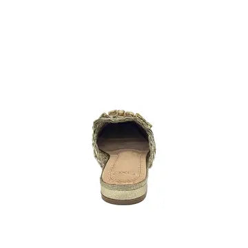 Gold Woven Flat Mule with Stone Detail