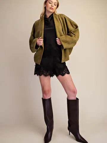 Wrap Style Faux Suede Jacket