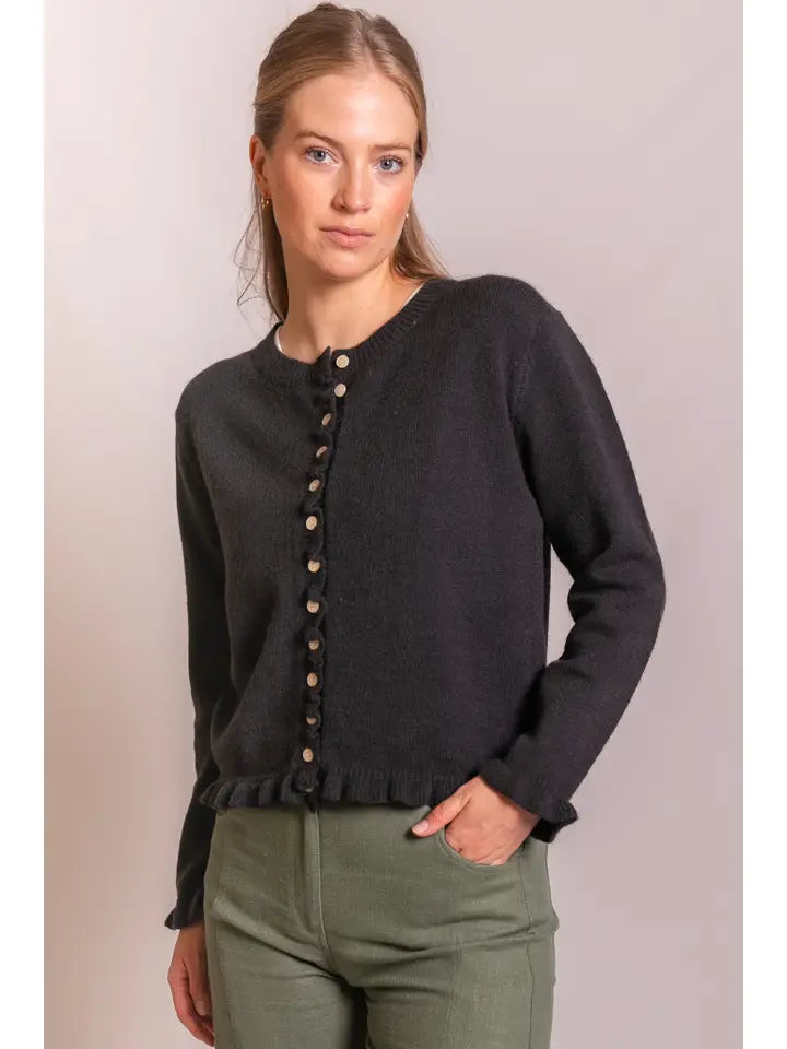 Knit Ruffled Trim Cardigan