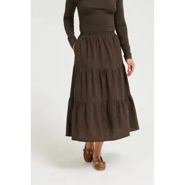 Brown Small Check Tiered Skirt