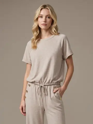 Mocha Raglan Sleeve Drawstring Hem Top