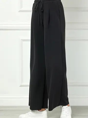 Black Set - Collar Pullover W/ Drawstring Wide Leg Pants