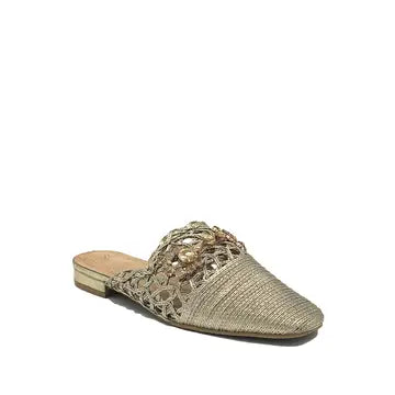 Gold Woven Flat Mule with Stone Detail