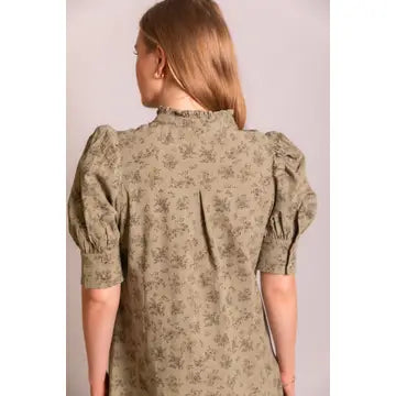 Floral Puff Sleeve Midi Shirt Dress