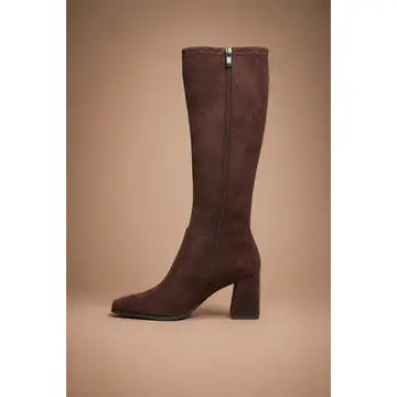 Knee High Round Toe Block Heel Suede Boots