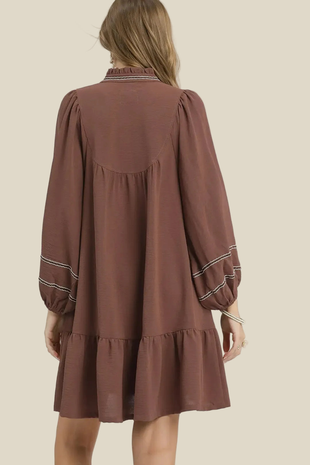 Mocha Pleated Smocked Dress
