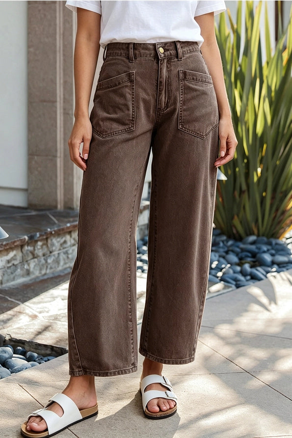 Coffee Patch Pocket Barrel Pants
