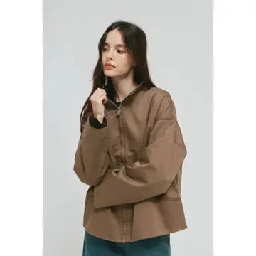 High Collar Corduroy Lining Zip Jacket