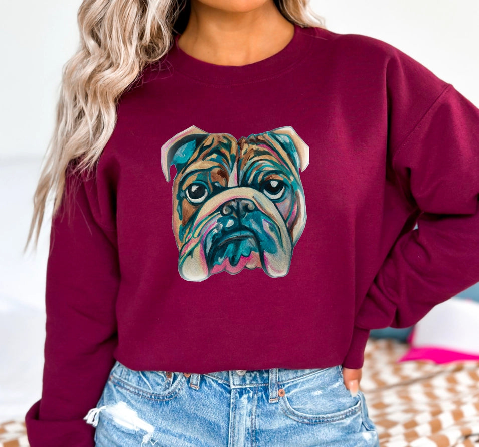 Bulldog Watercolor Sweatshirt Maroon