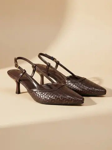 Brown Slingback Kitten Heels
