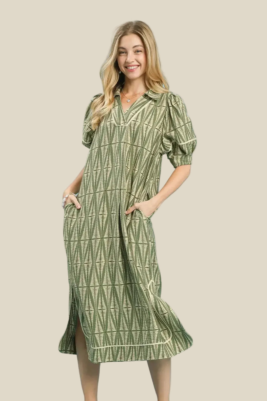 Sage Puff Sleeve Dress